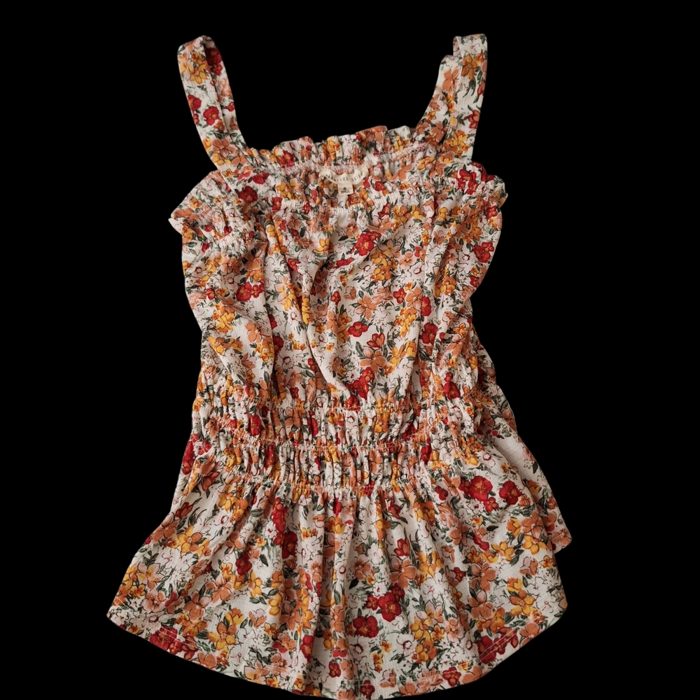 Parallel Skies Floral Smocked Waist Peplum Tank Blouse S
